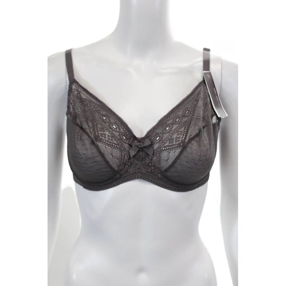 Princesse Tam Tam Womens Lace Trim Detail Bow Accent Sheer Cup Bra Gray Size 34E